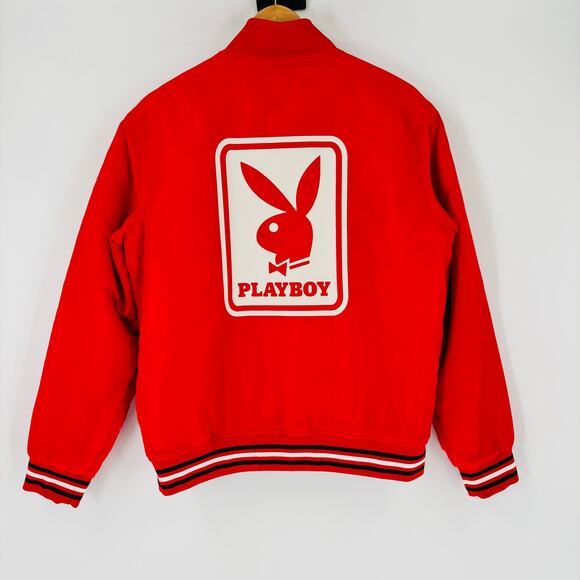 Vintage Playboy Satin Bomber Jacket Size Medium Red Men’s 80’s 90’s VTG Varsity - Picture 1 of 7